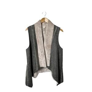 Amadi Anthropologie Kady Sherpa Vest L Gray Open Draped Faux Fur Lined Western